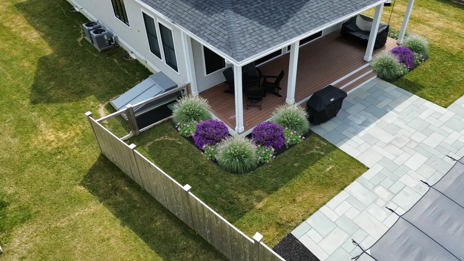 Mixed perennial garden bed with layered planting