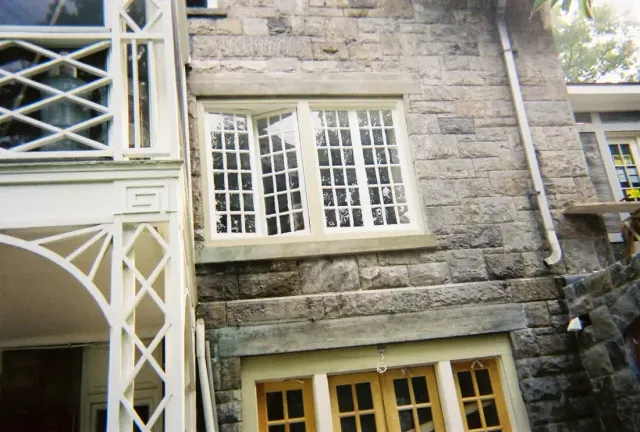Full natural stone veneer facade on a house exterior