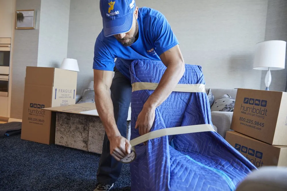 Blanket-wrapping a chair during a residential move