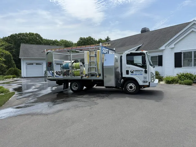 Eagle's Power Washing soft wash truck on a job site in Greater Hartford, CT