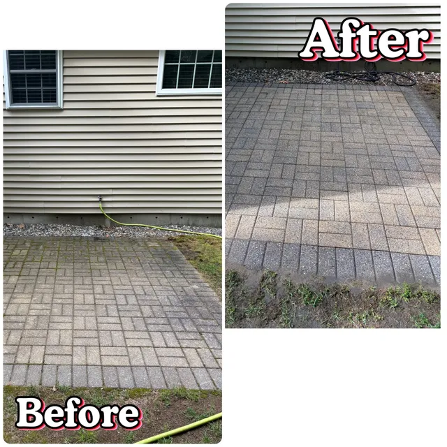 Paver patio before and after cleaning
