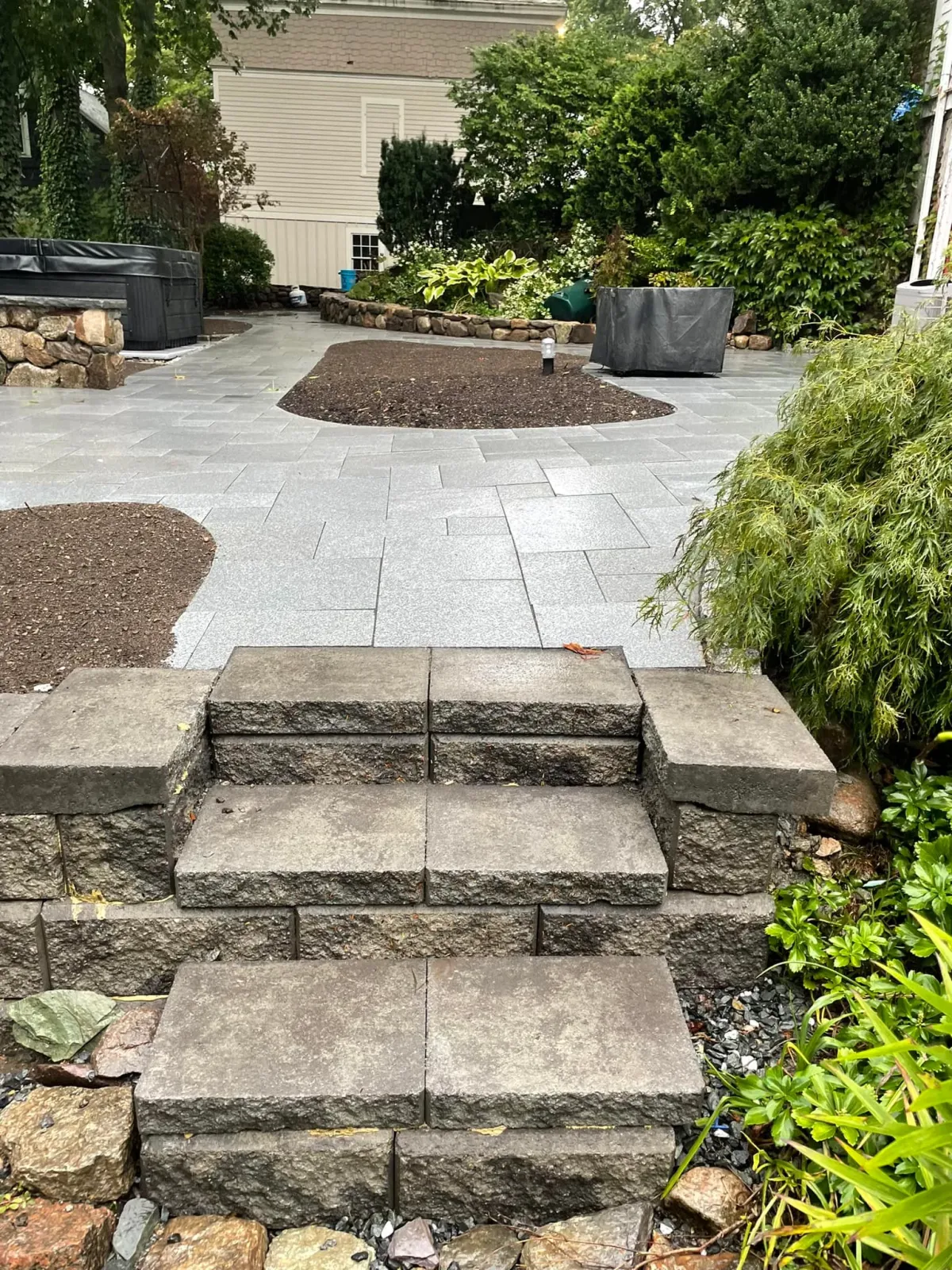 masonry work steps with patio floor