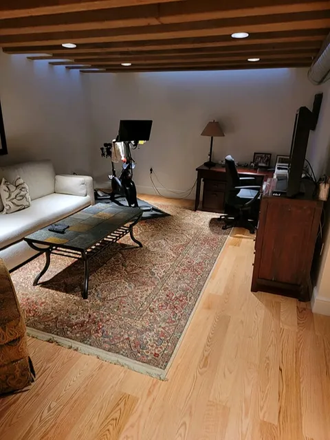 Light hardwood floors in basement