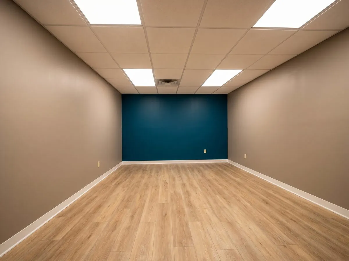 Modern office suite with warm taupe walls — after Overwall Painting commercial project