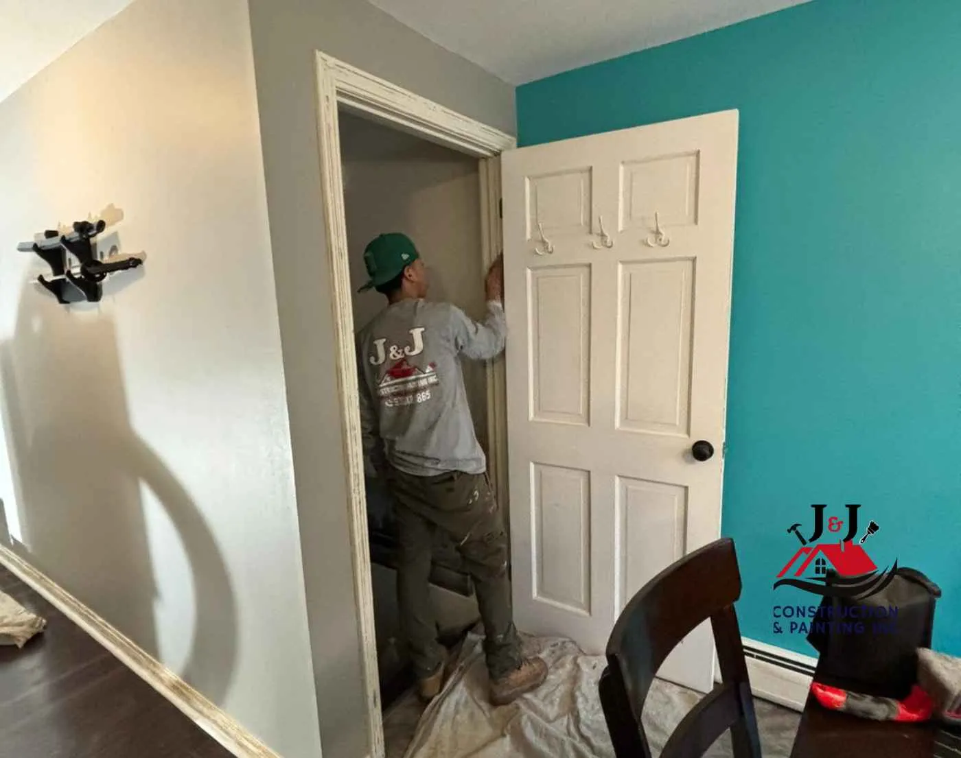 Interior painting — door casing and accent wall