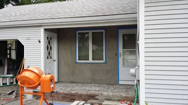 Stone veneer front in progress