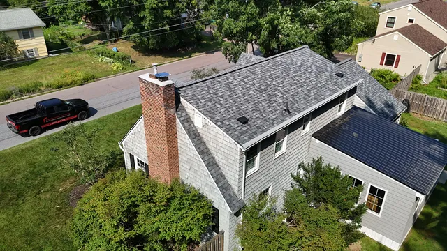 Completed shingle roof replacement South Burlington Vermont aerial