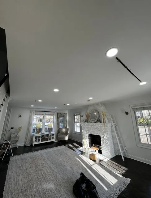 Bright living room with recessed lighting