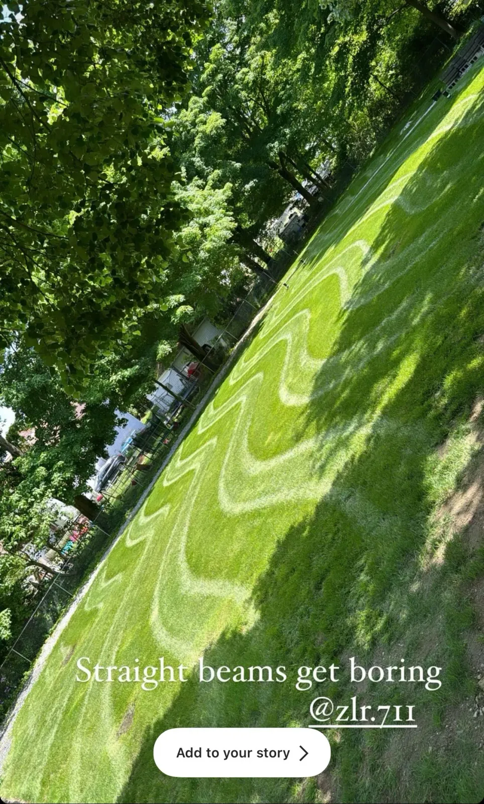 A picture of a lush green lawn with trees in the background.