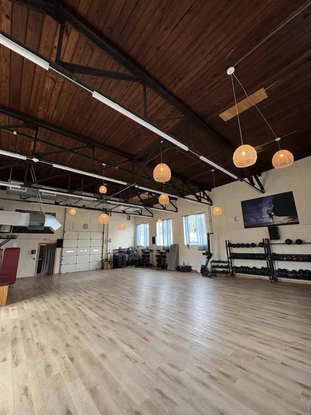 Completed lighting installation in a local yoga and fitness studio