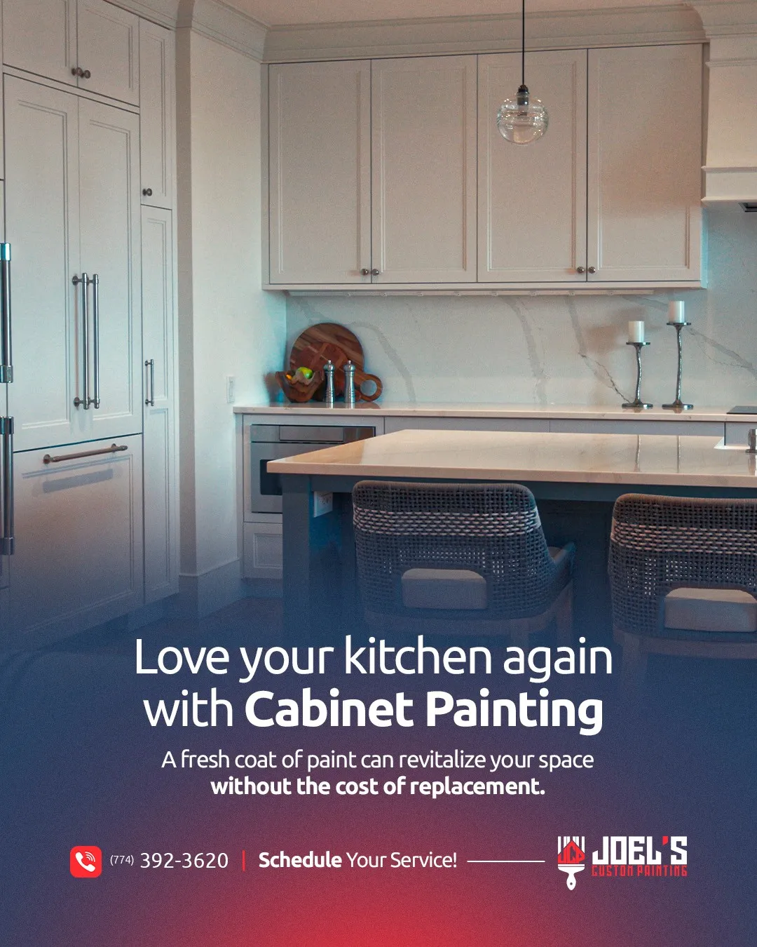 We offer a wide range of cabinet painting options to match your style. 🎨✨ From sleek modern tones to timeless classic finishes, Joel’s Custom Painting can bring your vision to life. Ready to reimagine your kitchen? Contact us today for a free quote and discover the possibilities!