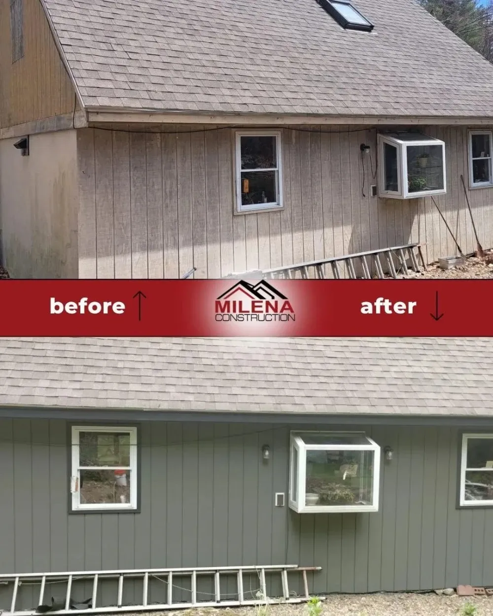Before and after: exterior repaint and new siding on a Nashua, NH home