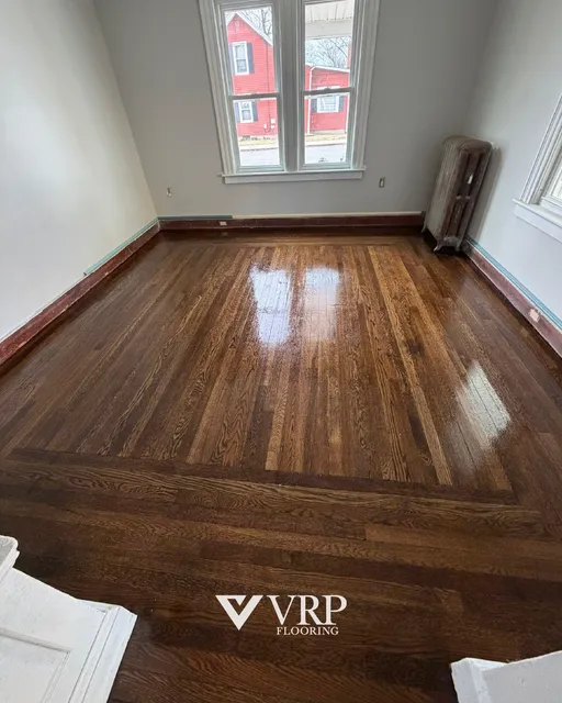 Flooring installation detail with clean transitions and trim
