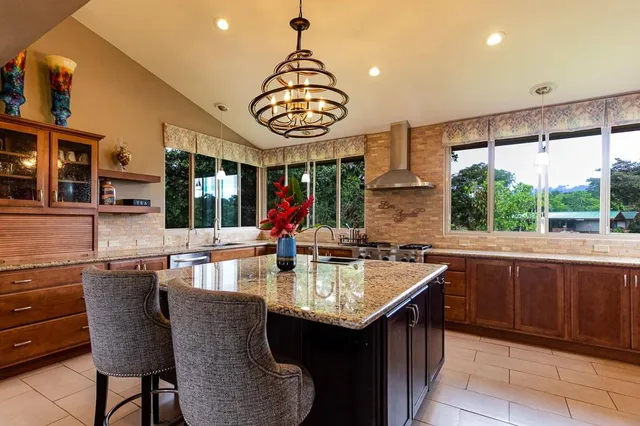 Inside a large kitchen with an island