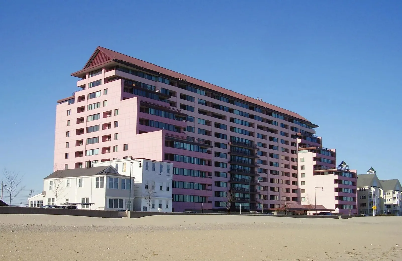 Completed roofing on a beachfront apartment building