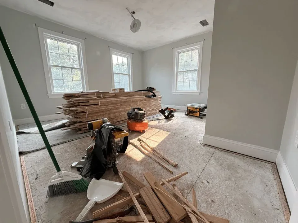 Bolton room before white oak installation and refinishing