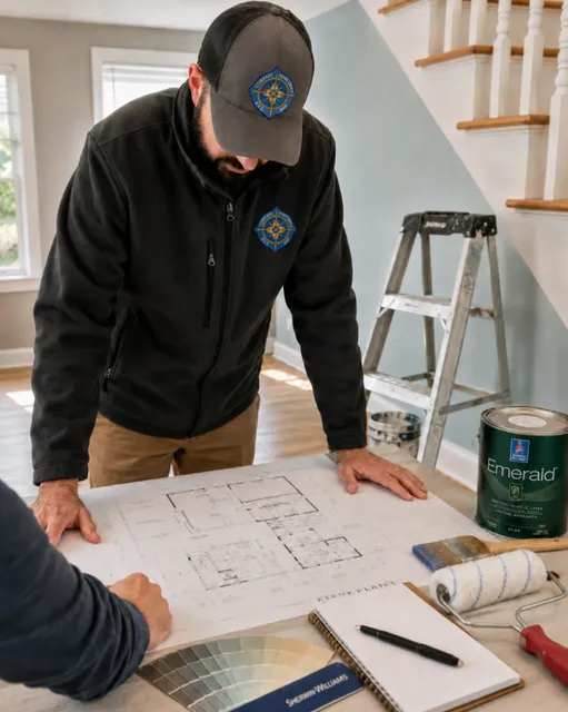 Contractor reviewing home remodeling plans in Cape Cod