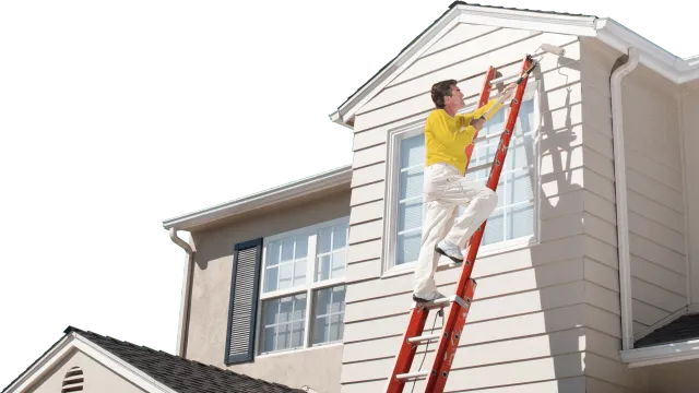 Painter paints the house