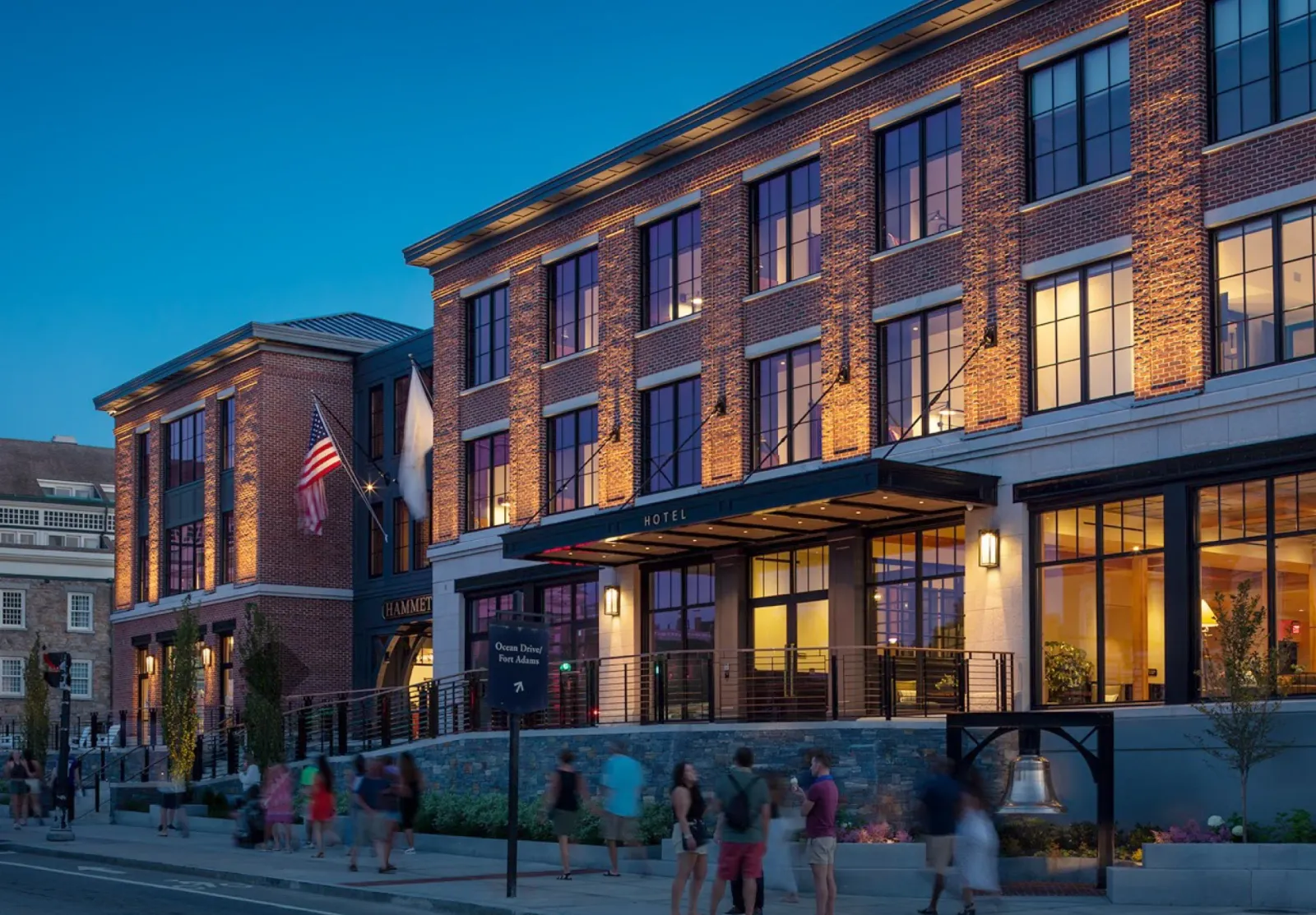 Commercial hotel project at dusk, featured on NEC's commercial page