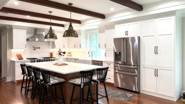 Modern kitchen with white cabinetry and island
