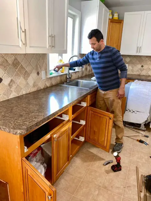 Kitchen remodel in progress, cabinet and countertop work