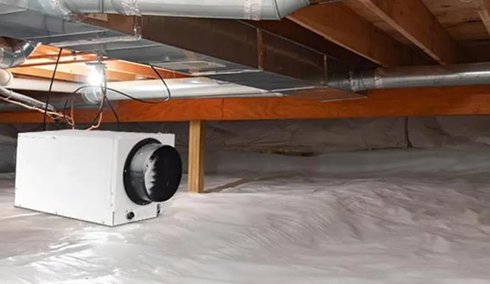 Dehumidification system installed in crawl-space