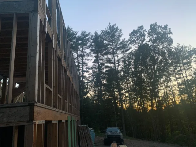 Framed structure at dusk