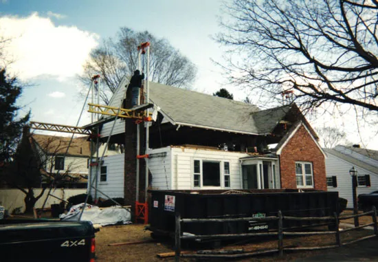 Structural steel and framing during a roof raise