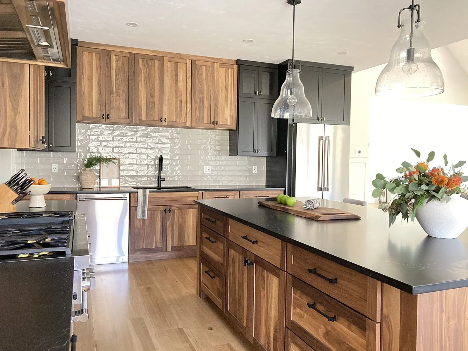 Modern Kitchen with Walnut & Black Cabinetry in Central Massachusetts