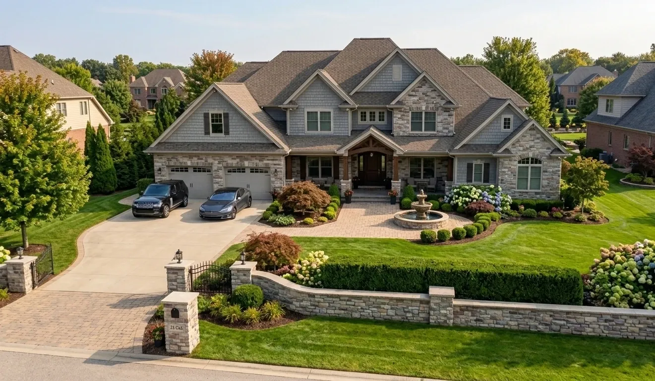 large modern residential home with landscaped yard in Westfield, MA after professional residential electrical inspection and service