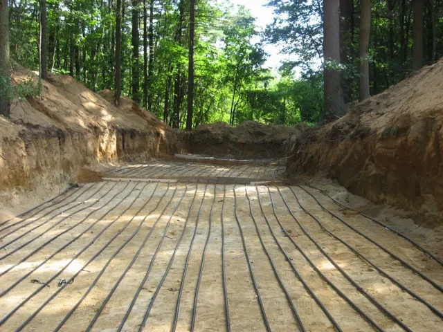 Geothermal ground loop laid in an excavated field