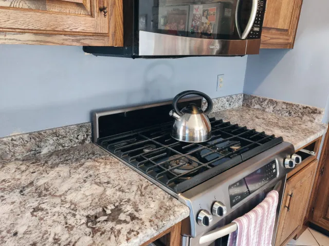 Granite kitchen countertop near stove in Ludlow MA