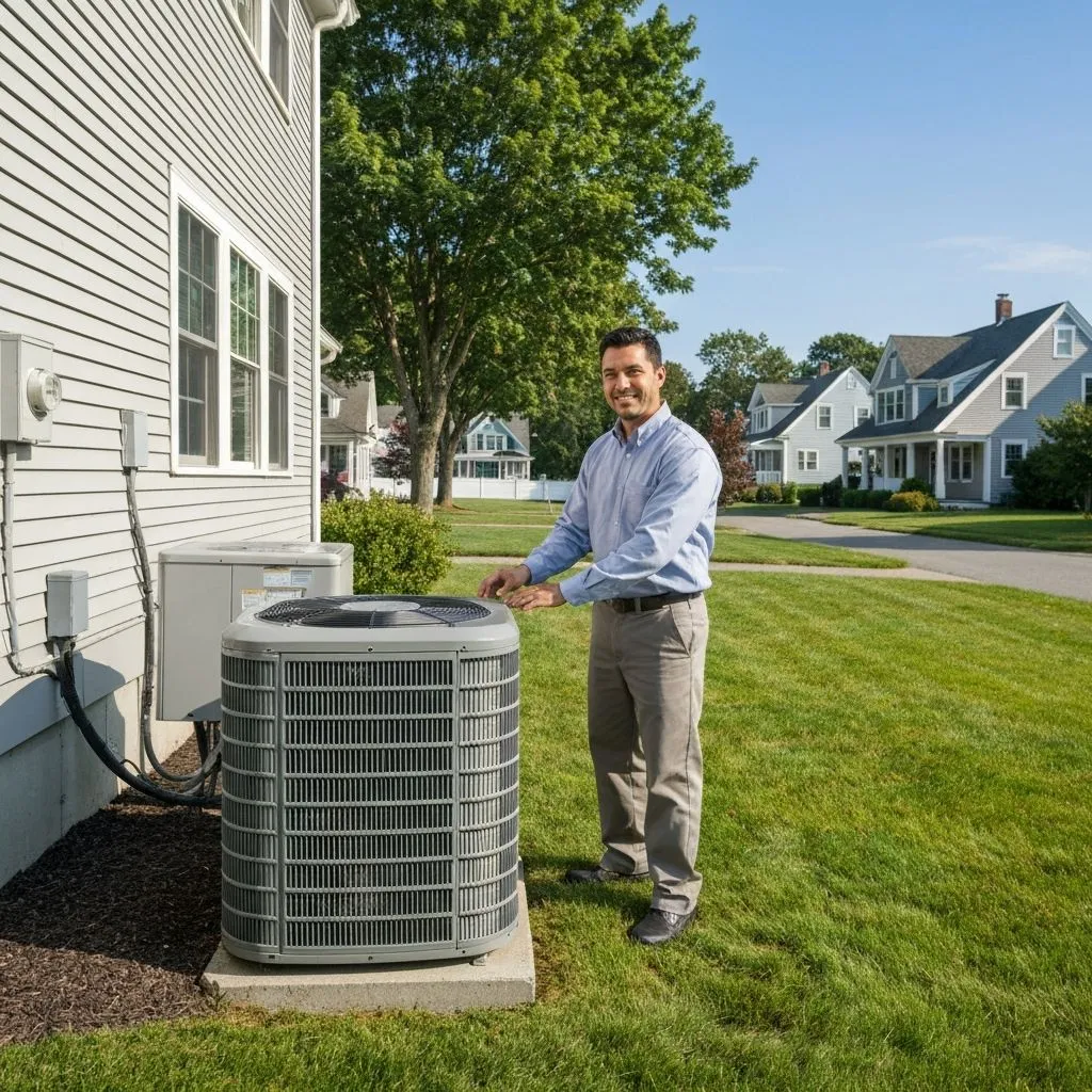 Professional HVAC technician servicing an air conditioning unit