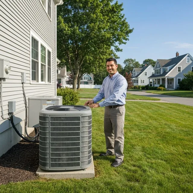 Professional HVAC technician servicing an air conditioning unit