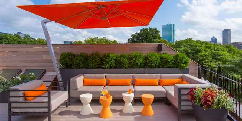 Orange rooftop furniture in garden
