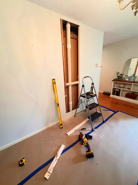 Quick fix at a condo over on Wynridge Rd in Windham this morning - client had a leak over the winter and had the waste line replaced. New sheet rock is up and we’ll be painting the whole interior once prep is complete 🔥💪🏼