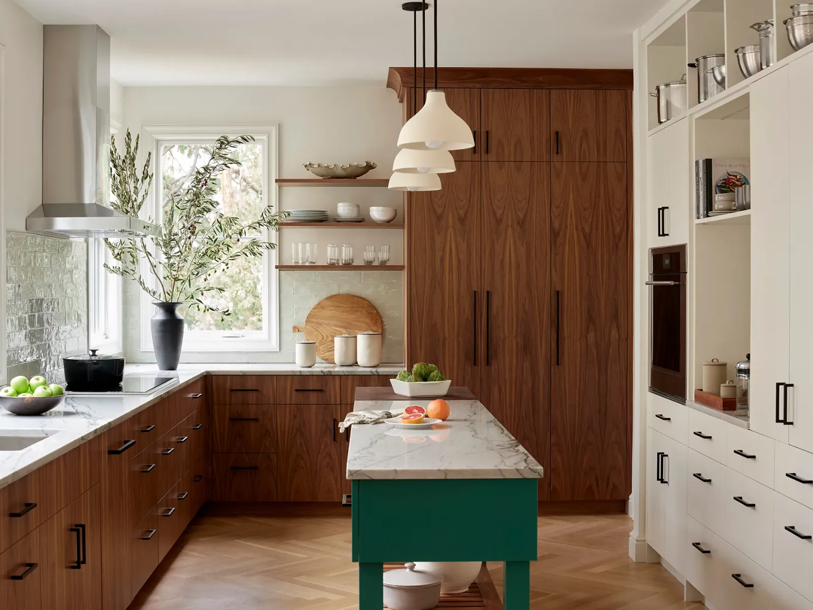 Kitchen with custom walnut cabinetry