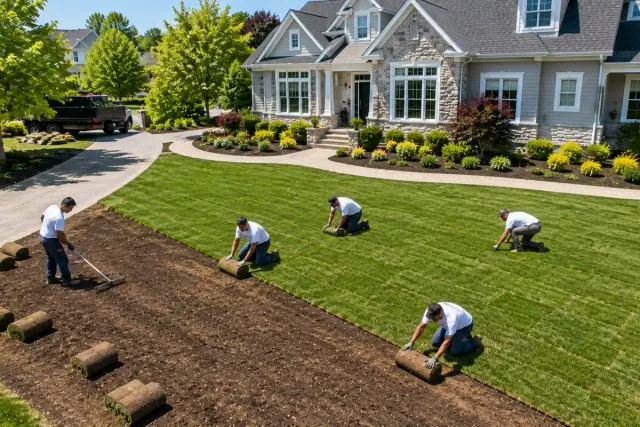 Professional crew installing fresh sod at a Norwalk, Connecticut residential property