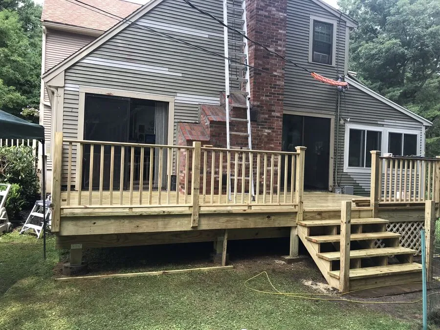 Completed natural wood deck