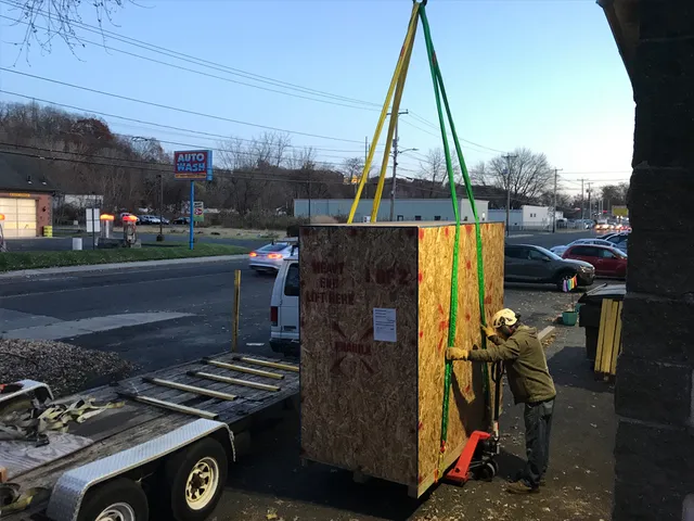 Rigging for new equipment delivery at a business in Chicopee