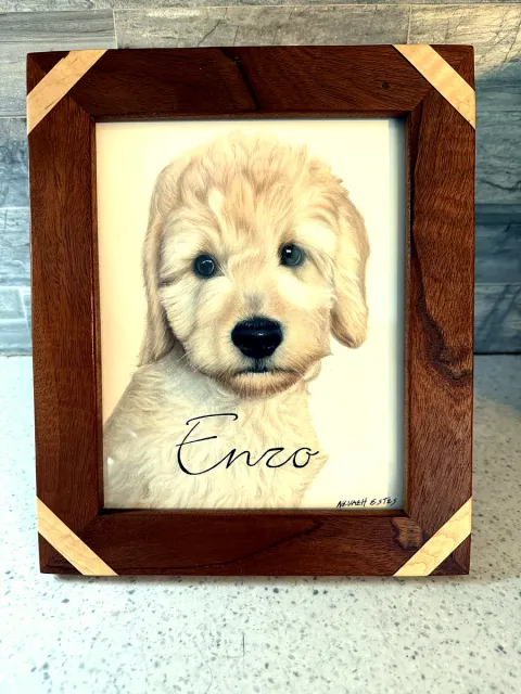 Custom wooden picture frame with contrasting mitred corner details