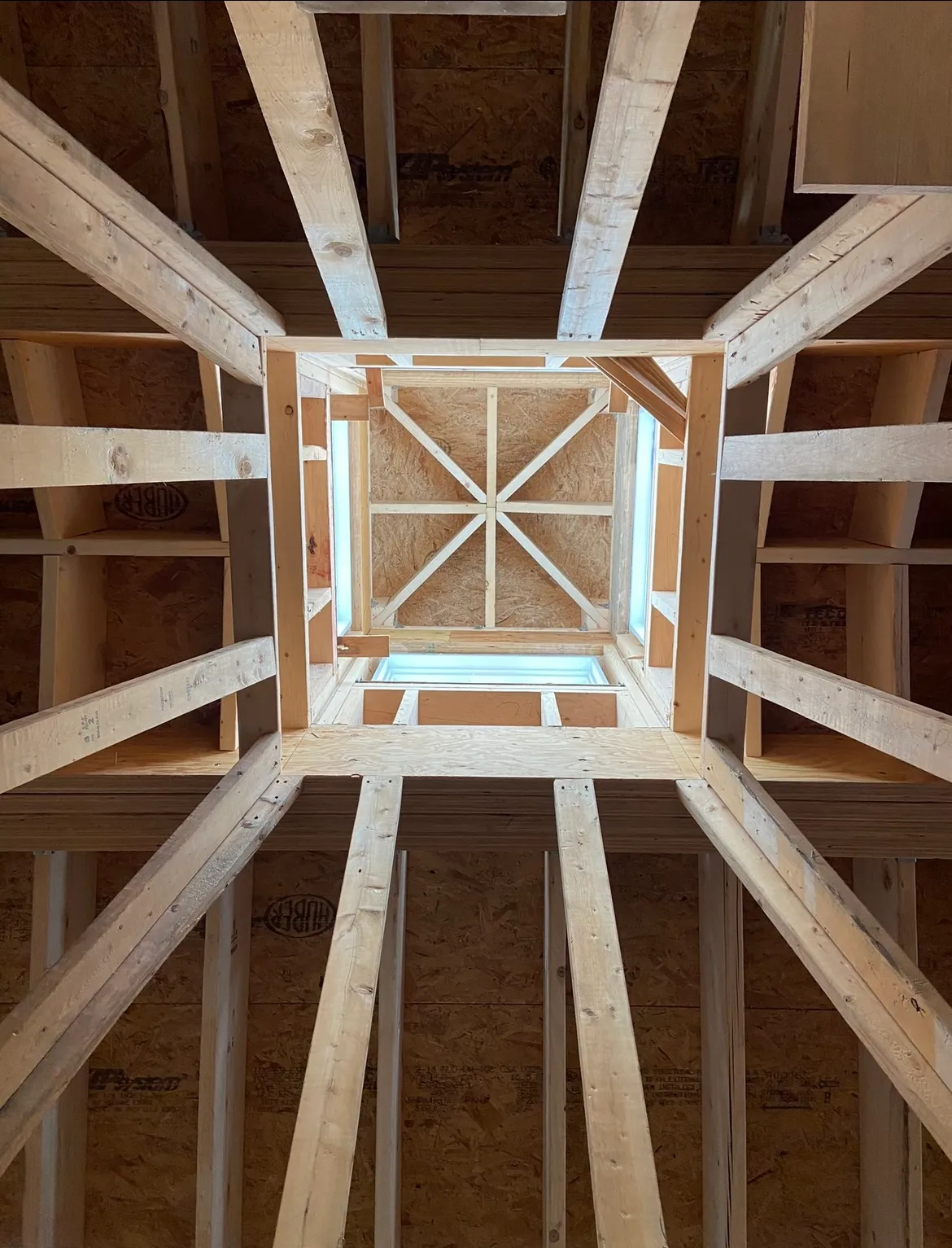 Painted timber framing detail