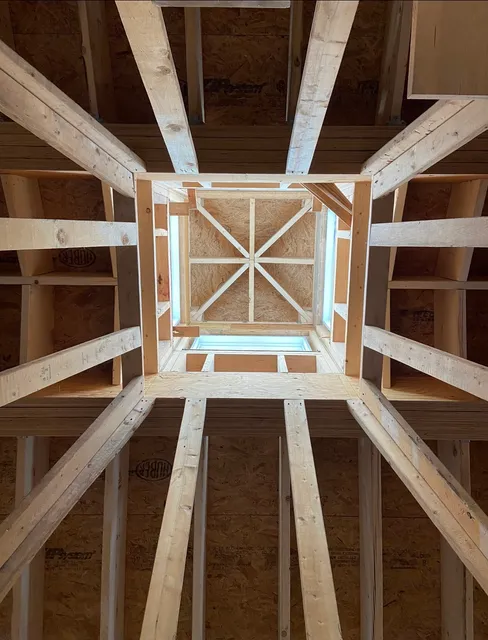 Painted timber framing detail