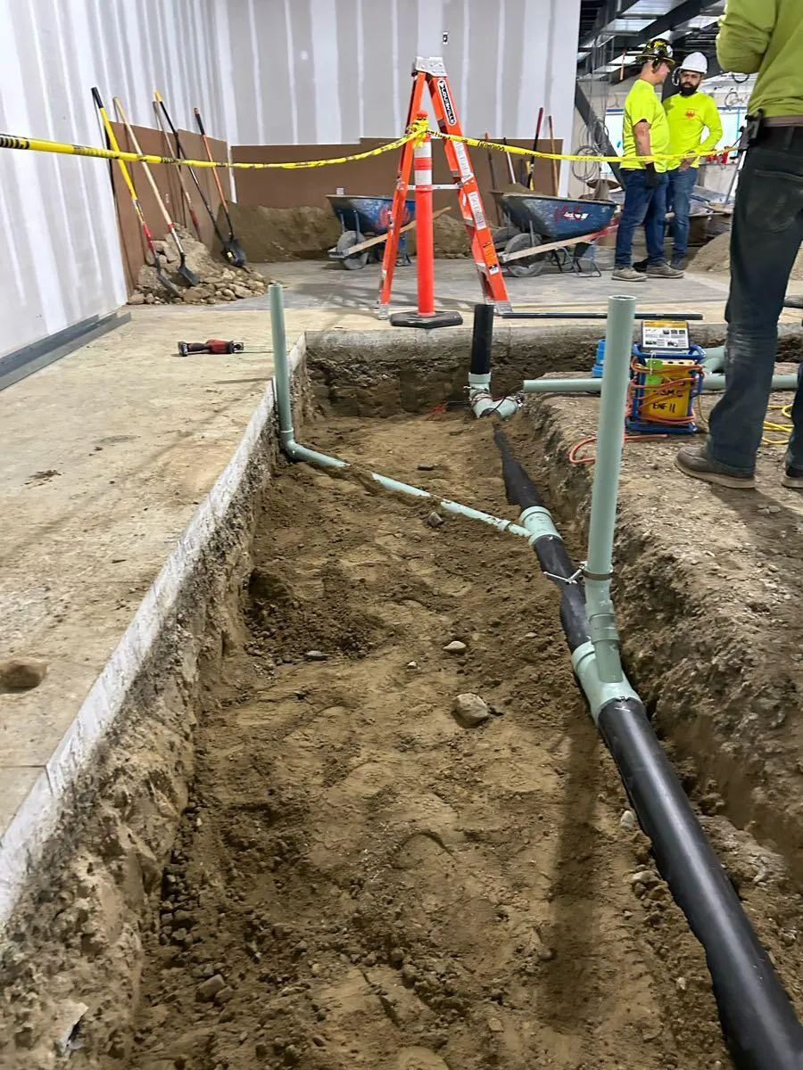 Underground drain, waste and vent rough-in