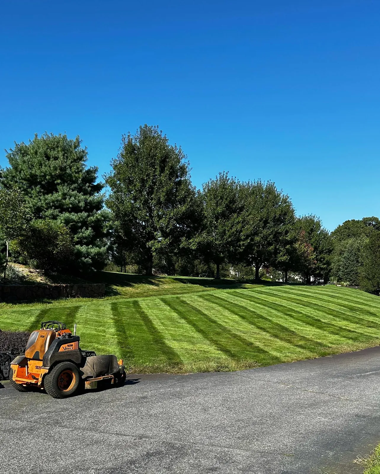 Great Lawn Mowing Results, done by RJM Landscape LLC in south shore ma