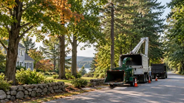 Mature mixed trees along a New Hampshire residential road