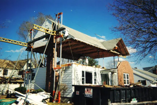 Roof lift in progress on a dormer addition
