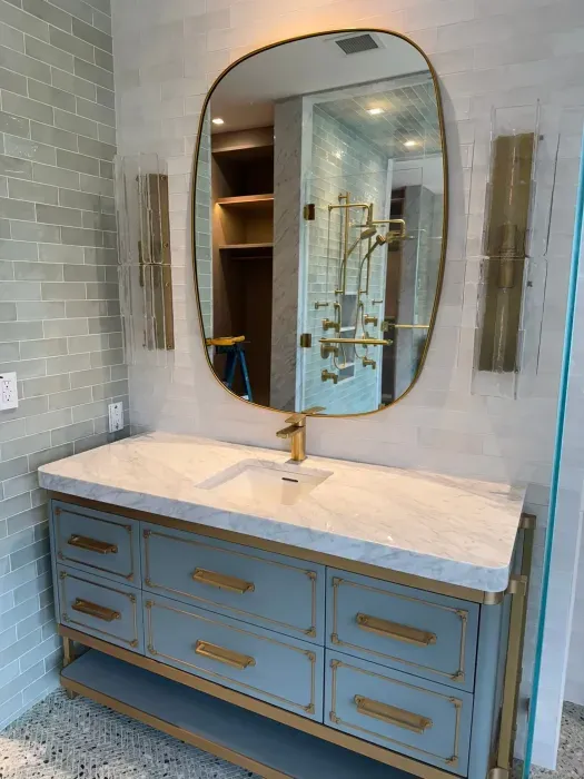 Bathroom with two-toned brick tile