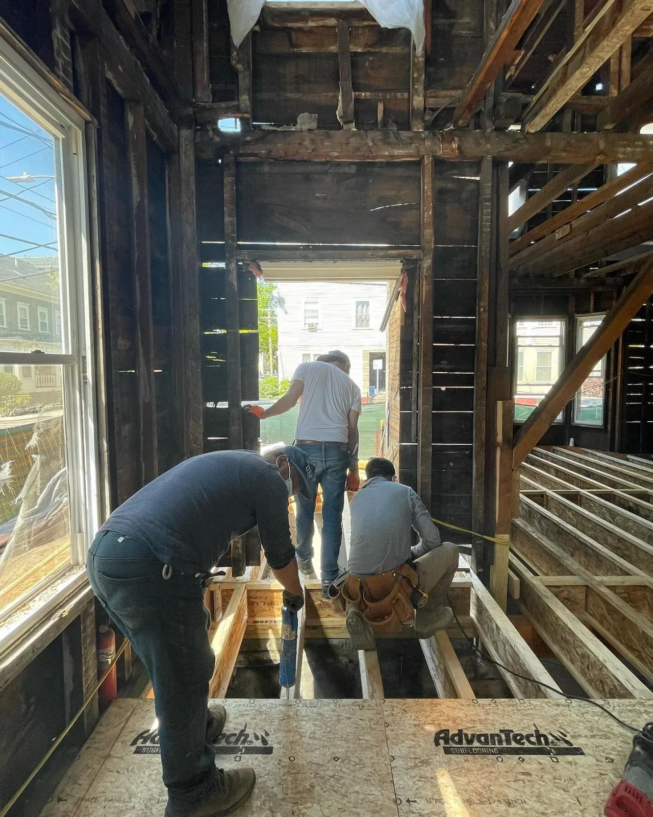 Our framing division beavered away to keep things running smoothly inside the historical house. #historicalhomes #framing #construction #cambridge #tibetconstruction #advantech #boston