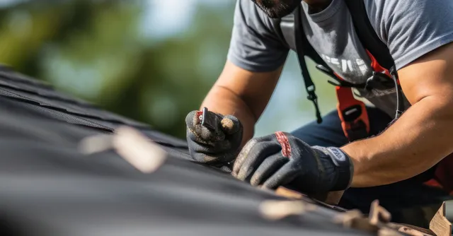Professional roof repair in progress